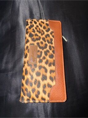 Wrangler Leopard Print Clutch with Brown Trim